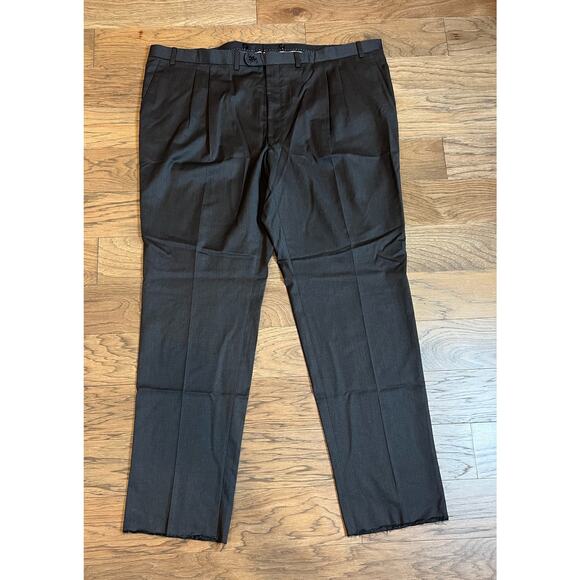Jack Victor Men's Black Charcoal 100% Wool Pleated Chester Pant 54 x 36 Unhemmed - Picture 1 of 6